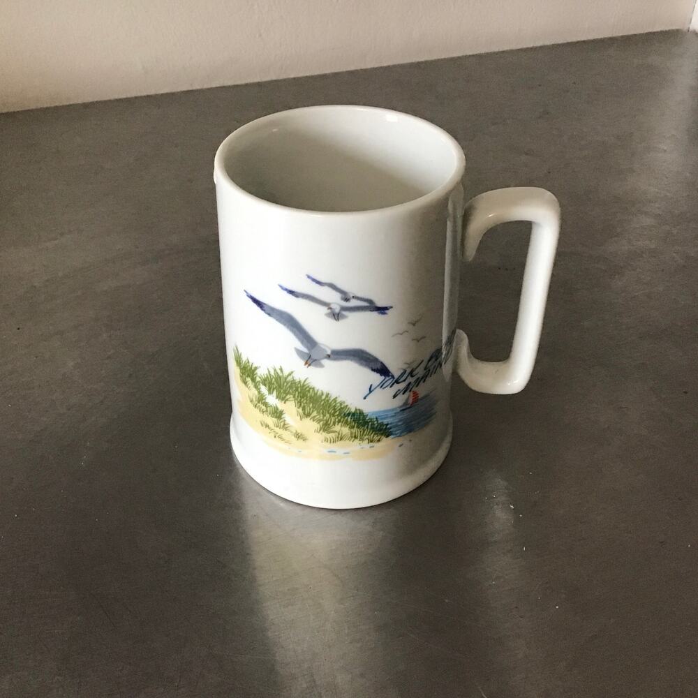 Down East Crafts Made in Japan York Beach, Maine Seagulls, Sailboat, Beach Mug
